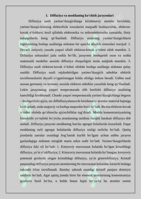Diffuziya jarayonini oʻrganish 2