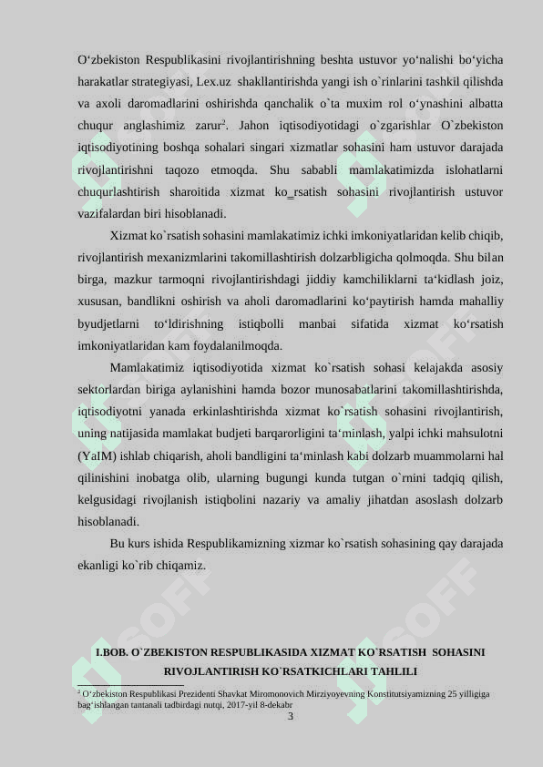 “O`zbekistonda xizmat ko`rsatish sohalari ” 3
