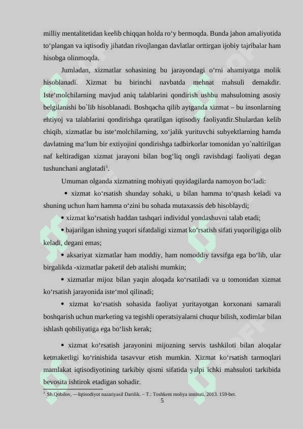 “O`zbekistonda xizmat ko`rsatish sohalari ” 5