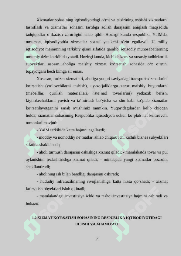“O`zbekistonda xizmat ko`rsatish sohalari ” 7