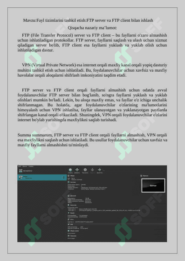 Fayl tizimlarini tashkil etish:FTP server va FTP client bilan ishlash 2