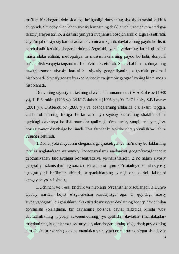 “Dunyo siyosiy xaritasining shakllanishi” 5