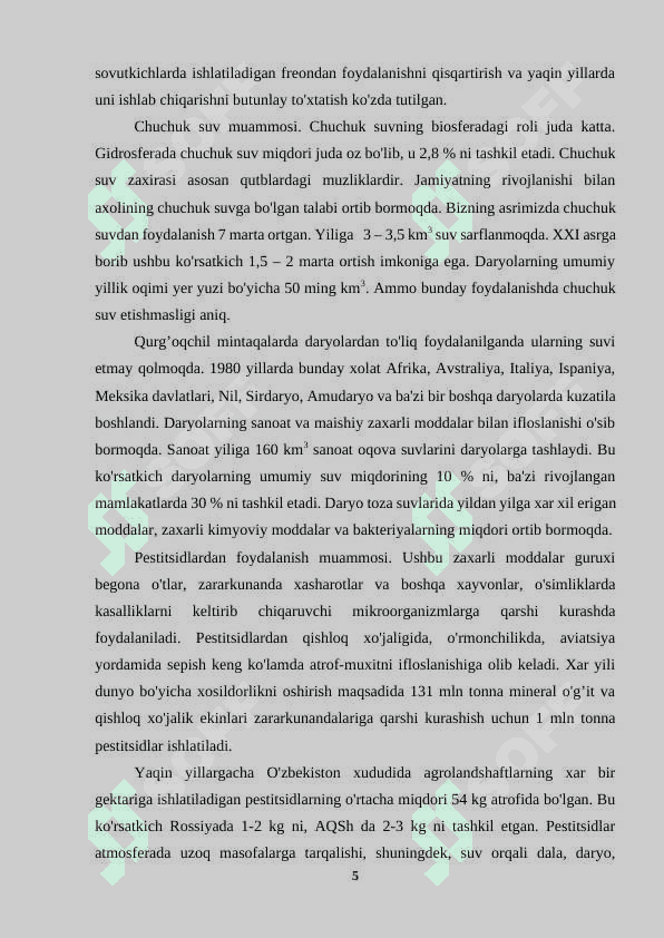 “Ekologik muammolarning paydo bo`lishi hamda ularning oldini olish” 5