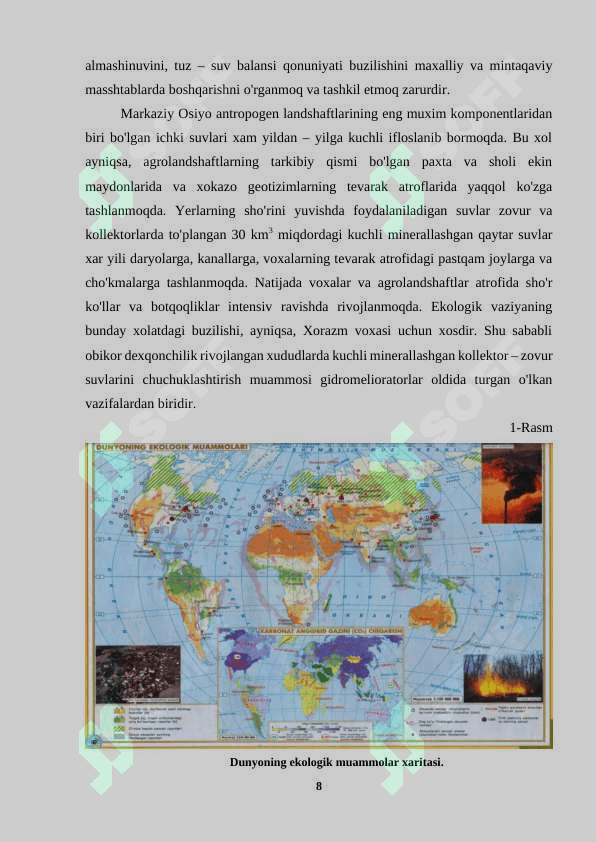 “Ekologik muammolarning paydo bo`lishi hamda ularning oldini olish” 8