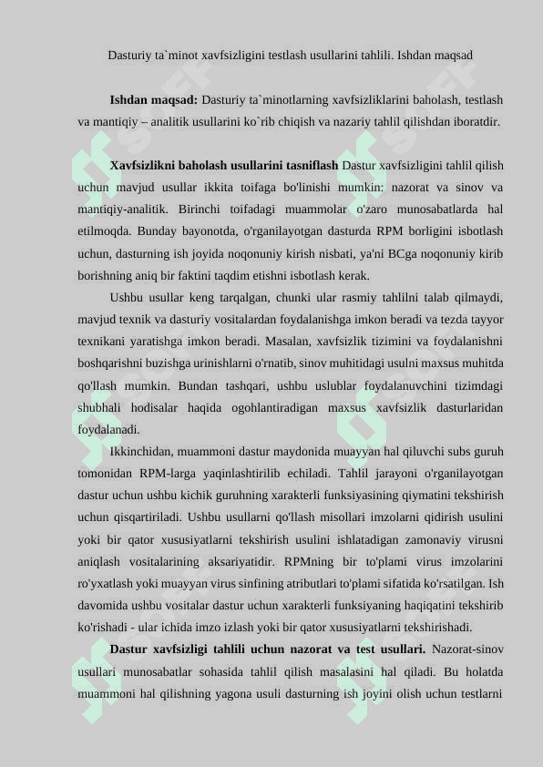 Dasturiy ta`minot xavfsizligini testlash usullarining tahlili 2