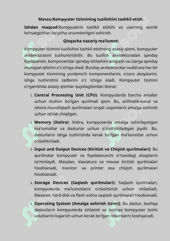 Kompyuter tizimining tuzilishini tashkil etish. 2