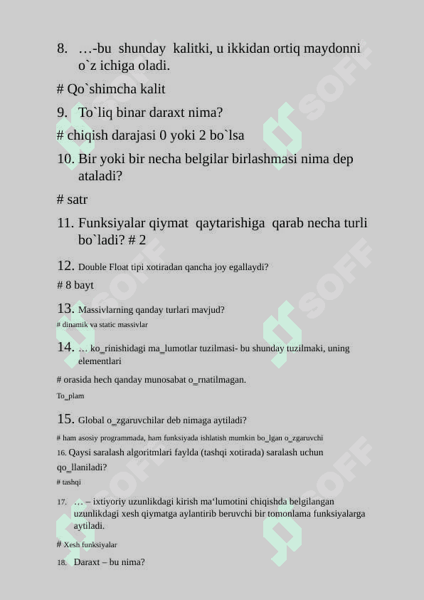 Ma`lumotlar tuzilmasi dan imtihon savolar va javobi 2