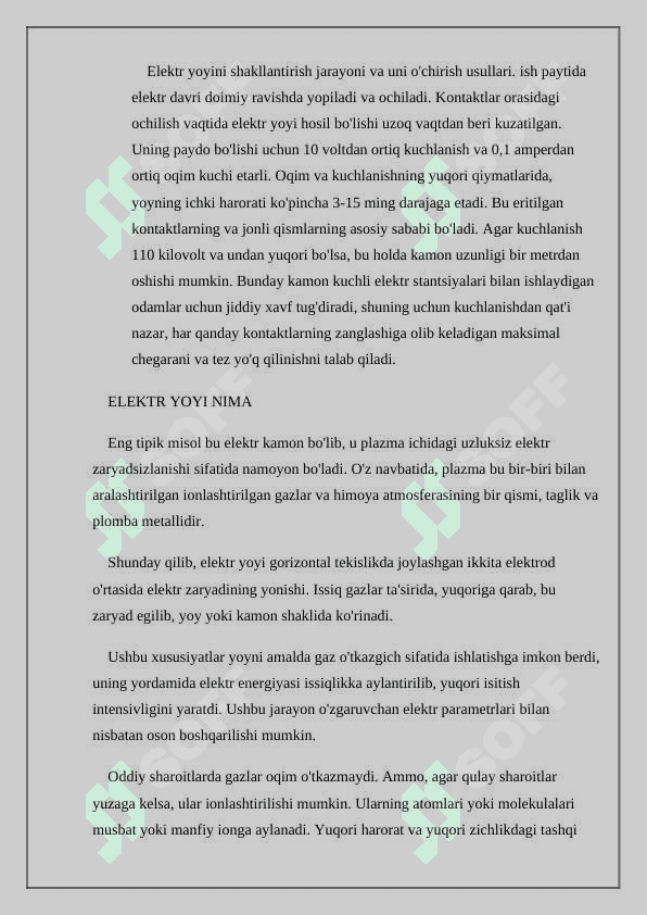 Elektr uchquni va elektr yoyi bilan sirtlarni mustahkamlash 2