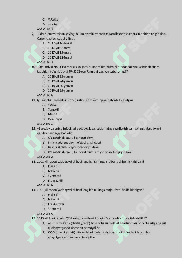 pedagogik tashxis test savollari 2