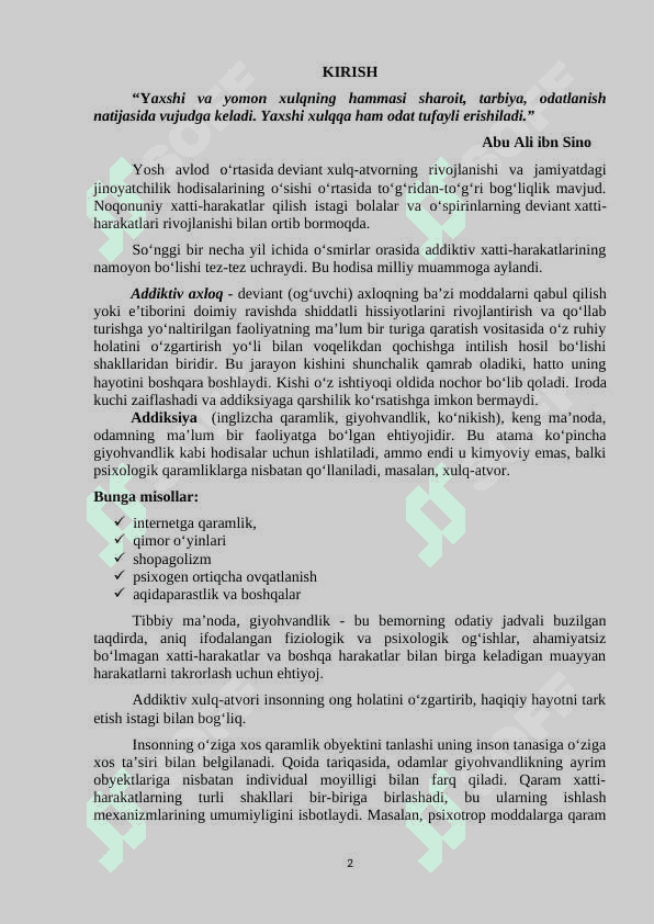 “VOYAGA YETMAGANLARDA ADDIKTIV XULQ-ATVOR TURLARI, SABABLARI VA UNING PROFILAKTIKASI” MAVZUSIDA 5-7-SINF OʻQUVCHILARI UCHUN OʻTKAZILADIGAN  KORREKSION MASHGʻULOTLAR ISHLANMASI 2