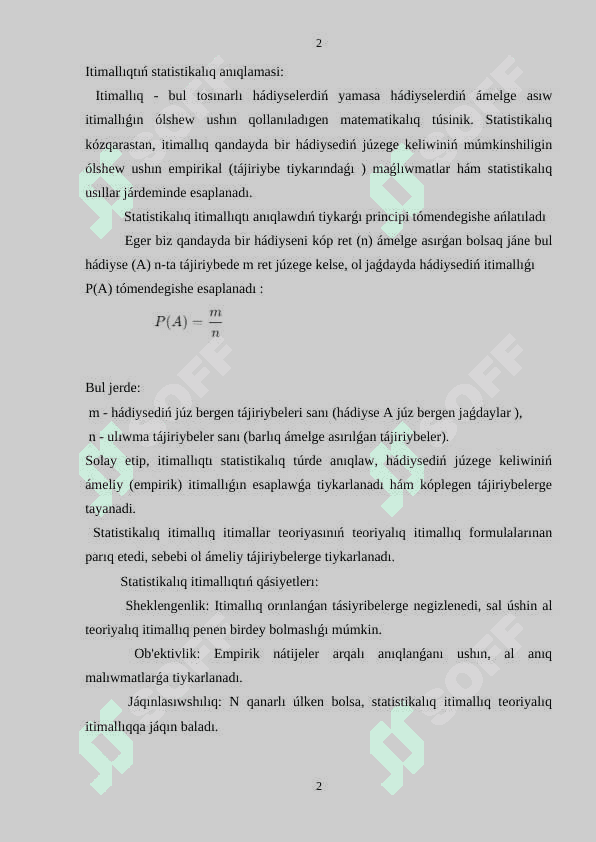 Itimalliqtin statistikaliq aniqlamasi 2