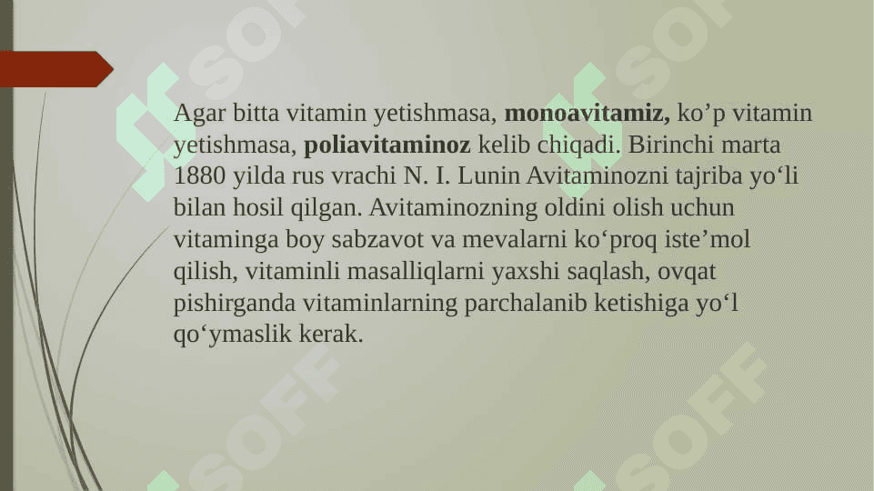 Avitaminoz. Gipovitaminoz. 3