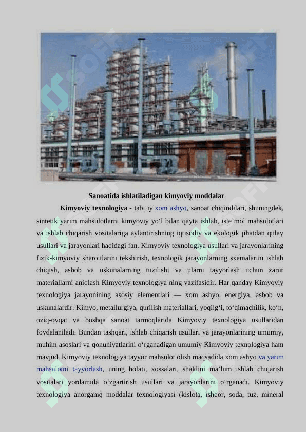 Tegishli soha sanoatida ishlatiladigan kimyoviy moddalar 2