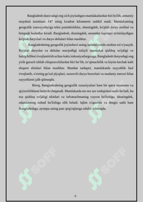 BANGLADESH DAVLATINING IQTISODIY GEOGRAFIK TAVSIFI” 6