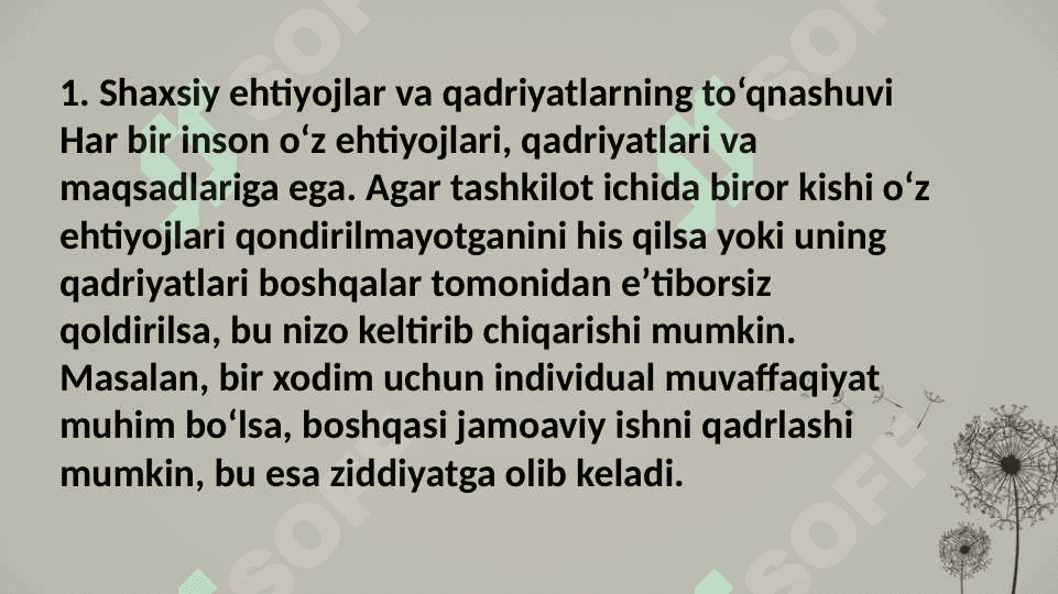 Tashkilotda konfliktlarning psixologik sabablarini tushuntiring 3