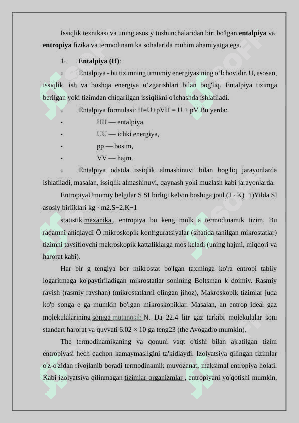 Issiqlik texnikasi entolpiya va entropiya 2
