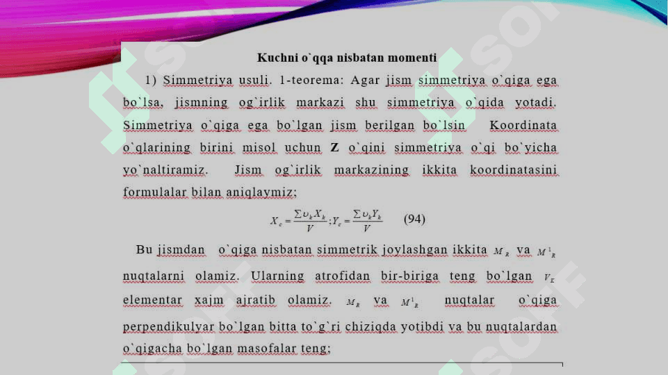 og‘irlik markazini aniqlash. 2