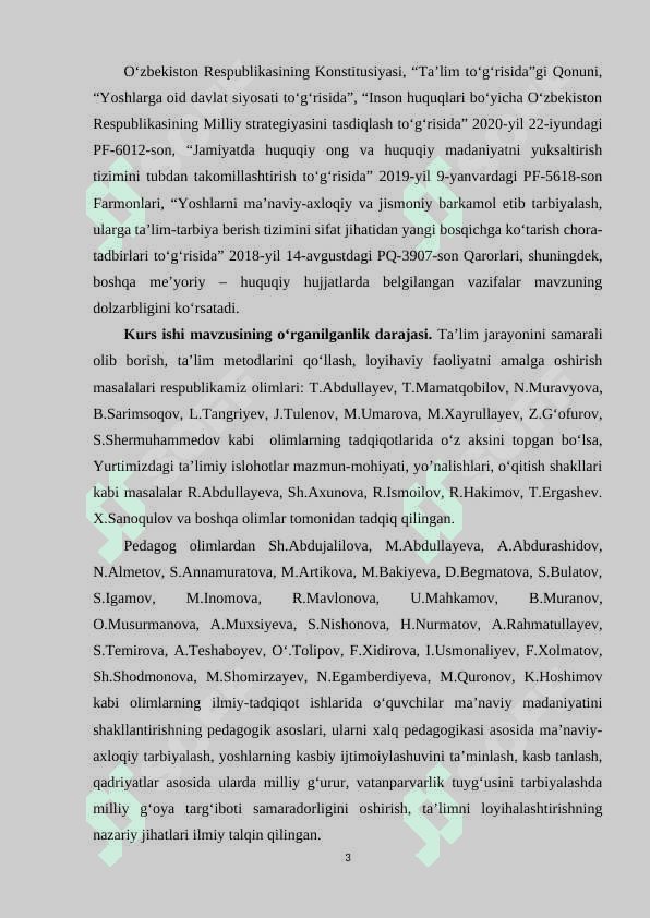 O‘QUV LOYIHA. O‘QUV LOYIHAVIY FAOLIYAT 3