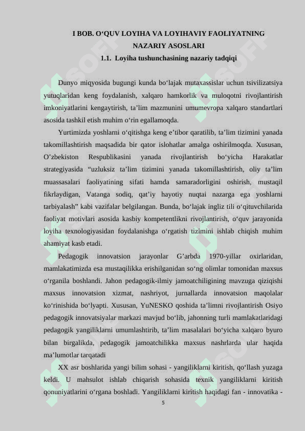 O‘QUV LOYIHA. O‘QUV LOYIHAVIY FAOLIYAT 5