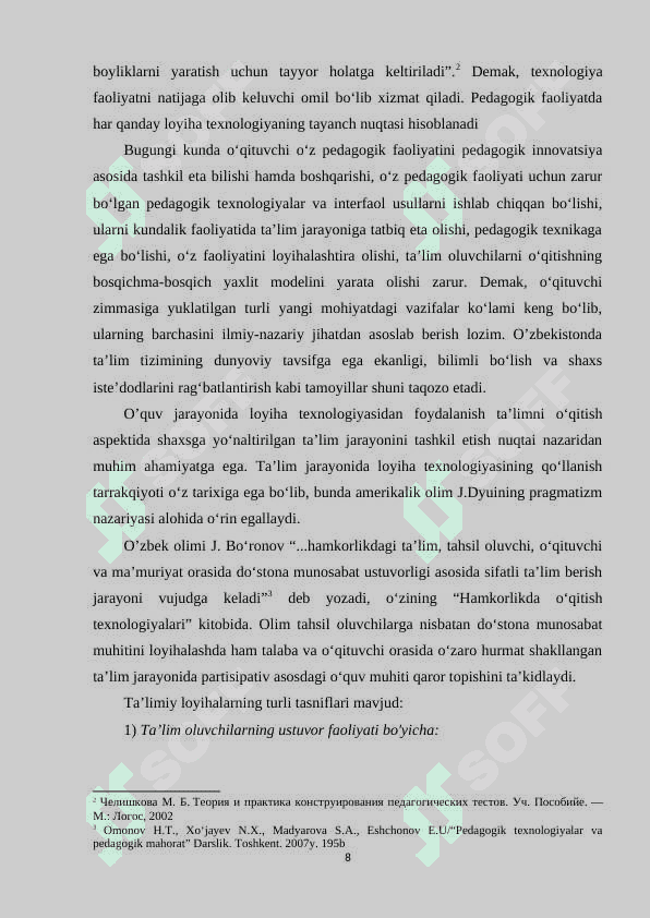 O‘QUV LOYIHA. O‘QUV LOYIHAVIY FAOLIYAT 8