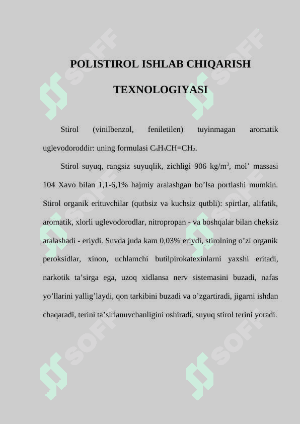 POLISTIROL ISHLAB CHIQARISH TЕХNOLOGIYASI 2