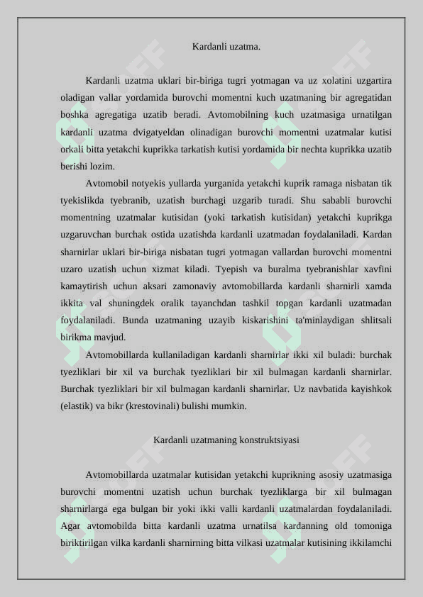 Kardanli uzatma 2