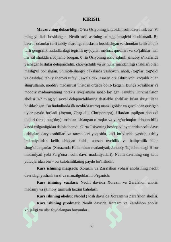 Zarafshon, Xorazmning neolit davri manzilgohlari 2