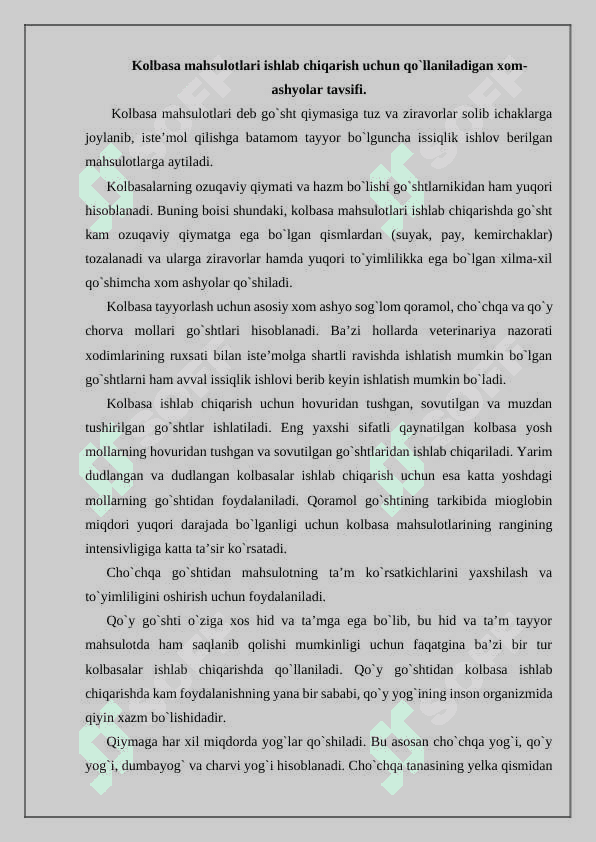 Kolbasa ishlab chiqarish texnologiyasi 2
