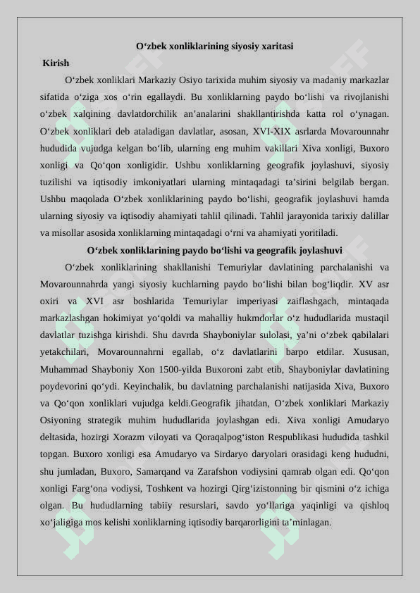 O‘zbek xonliklarining siyosiy xaritasi 2
