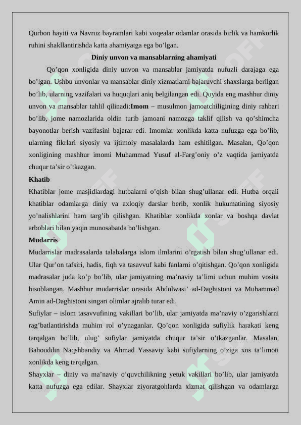 Qo'qon xonligida diniy unvon va mansablar 3