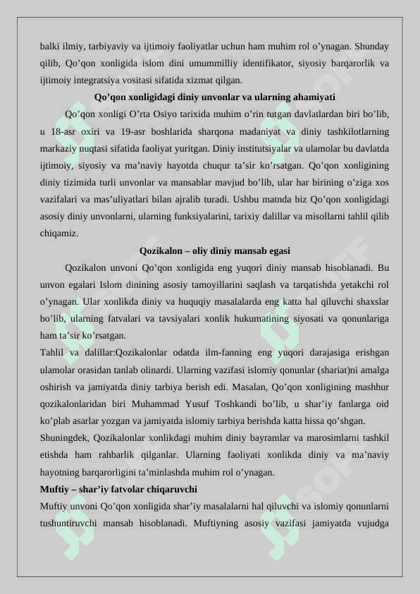 Qo'qon xonligida diniy unvon va mansablar 7
