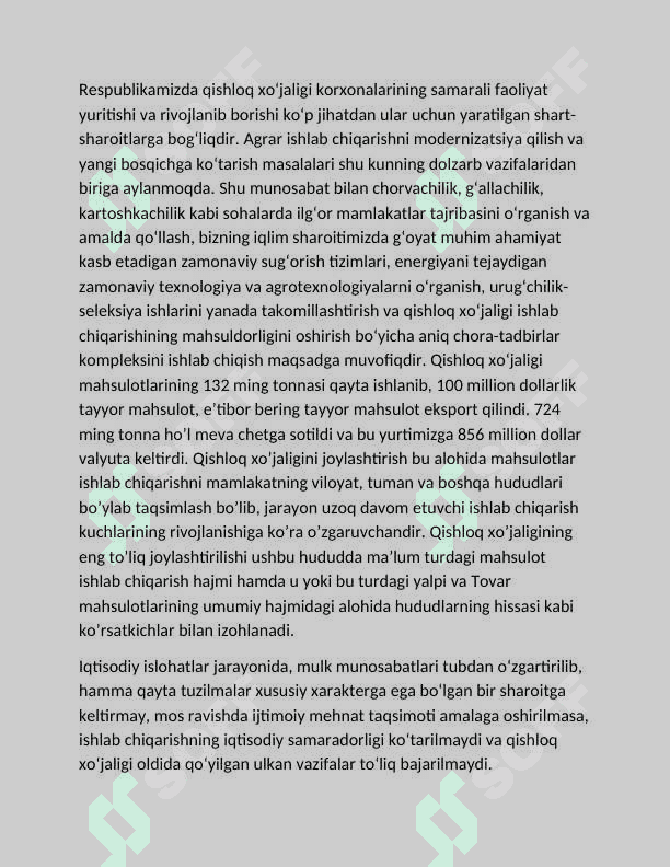 Qishloq xo’jaligi va sanoat sohasidagi o’zgarishlar 4