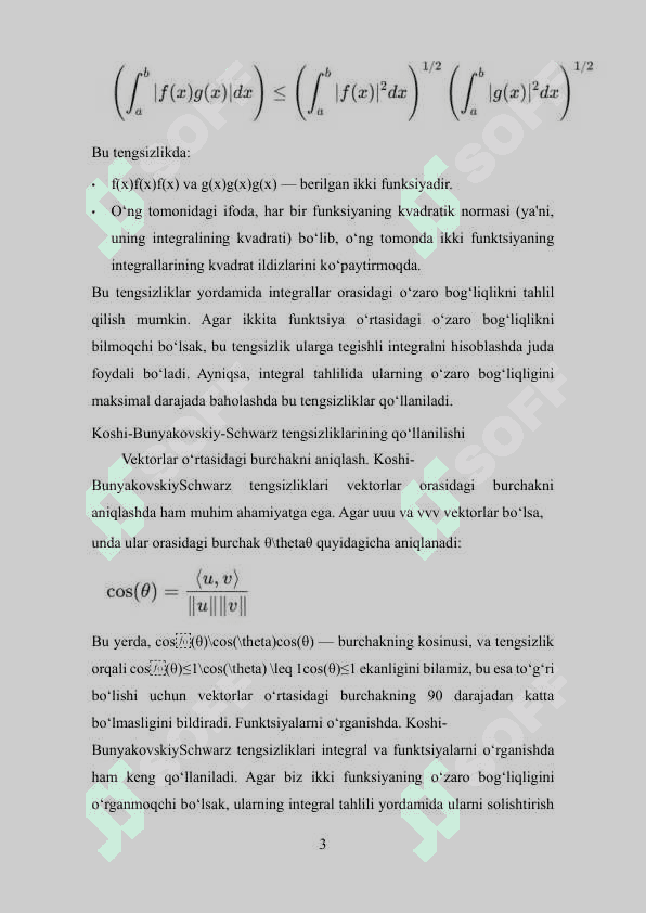 ANIQ INTEGRALLAR UCHUN KOSHI-BUNYAKOVSKIY TENGSIZLIGI 3