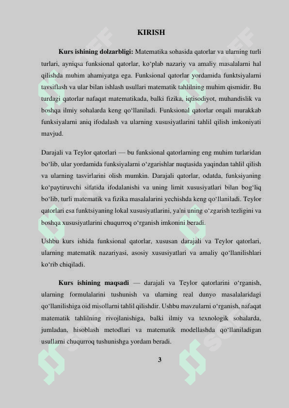 FUNKSIONAL QATOR. DARAJALI QATORLAR VA TEYLOR QATORI 2