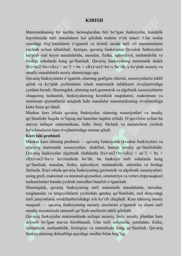 OSHKORMAS FUNKSIYA VA UNI HOSILA YORDAMIDA TO‘LA TEKSHIRISH 2