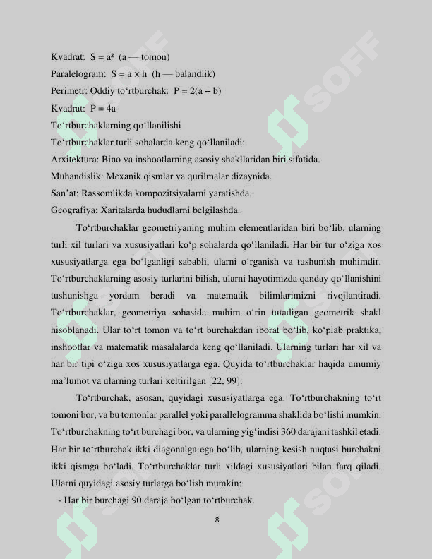 MAKTABDA TO‘RTBURCHAKLAR MAVZUSINI O‘QITISH METODIKASI 8