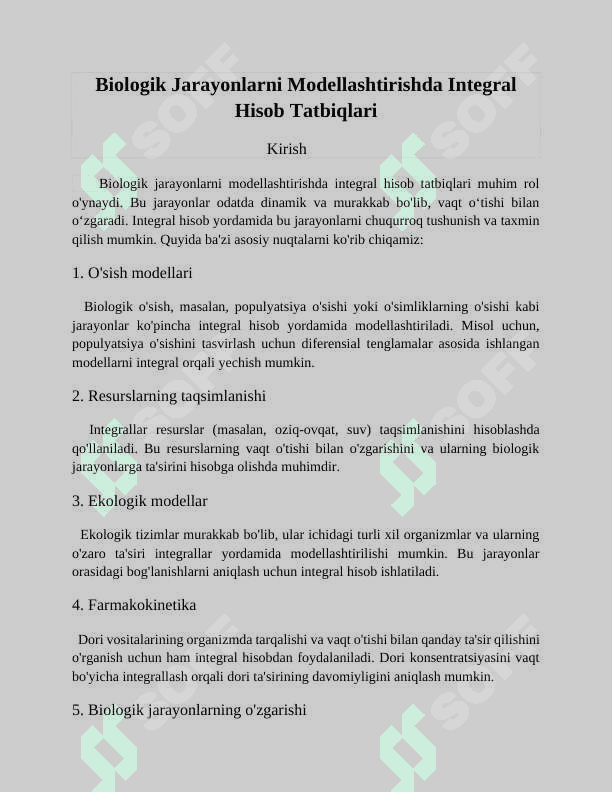 Biologik Jarayonlarni Modellashtirishda Integral Hisob Tatbiqlari 2