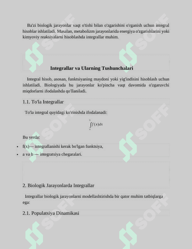 Biologik Jarayonlarni Modellashtirishda Integral Hisob Tatbiqlari 3
