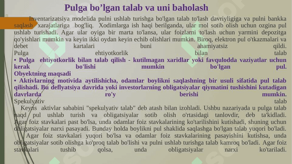 Pulga bo’lgan talab,pullar taklifi va pul agregatlari pptx 4