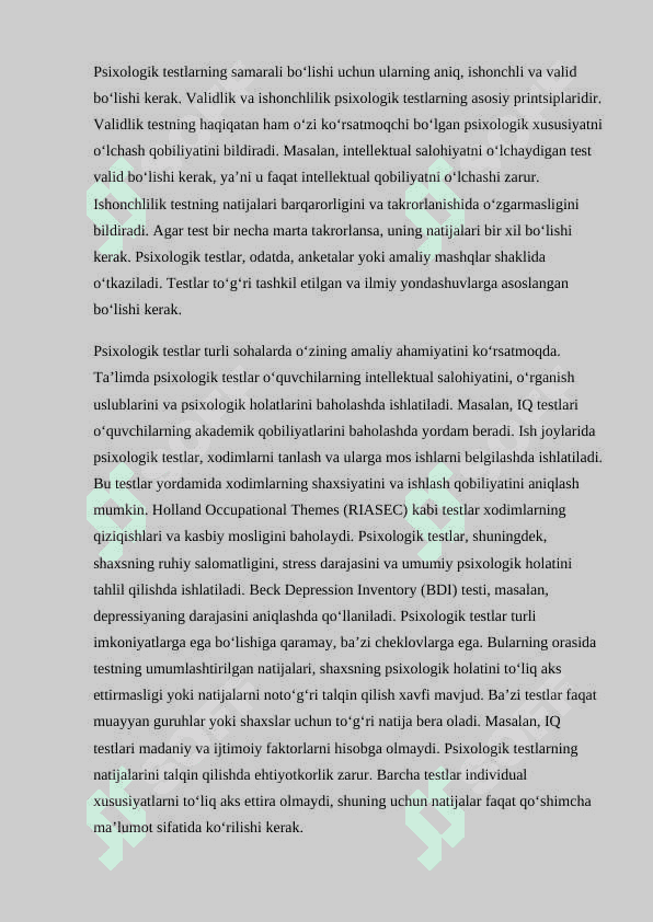 Psixologik testlar va ularning imkoniyatlari. 3