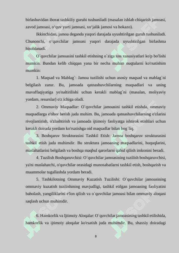O'QUVCHILAR JAMOASINI TASHKIL ETISHNING O`ZIGA XOS XUSUSIYATLARI 8