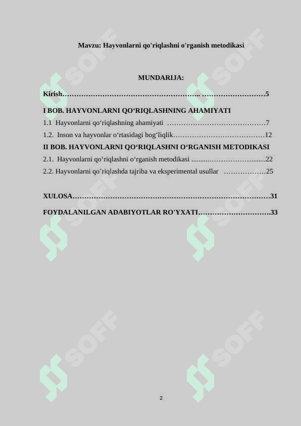 Hayvonlarni qo'riqlashni o'rganish metodikasi 2
