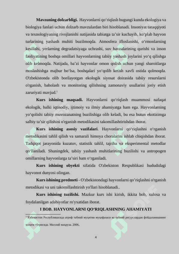 Hayvonlarni qo'riqlashni o'rganish metodikasi 4
