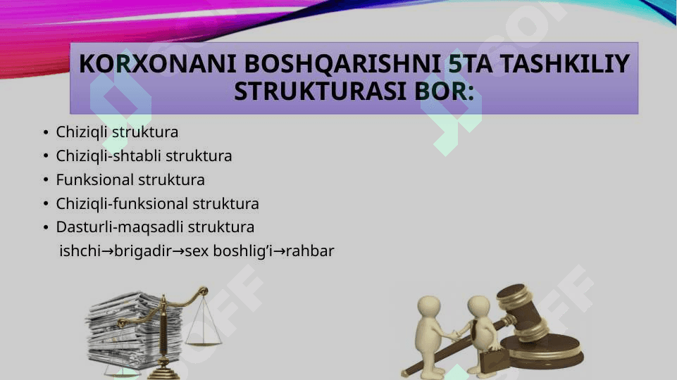 Boshqaruvning tashkiliy strukturasi va boshqaruv usullari 8