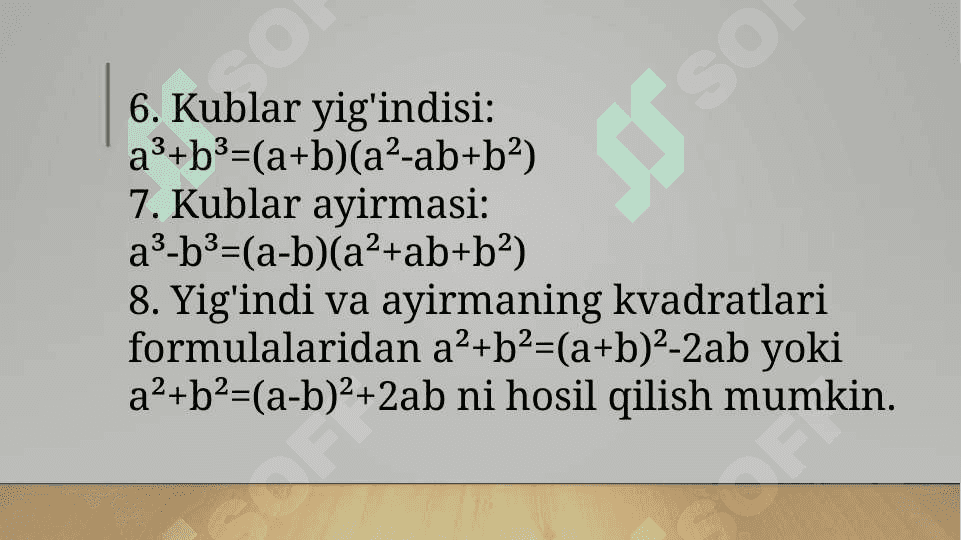 QISQA KO'PAYTIRISH FORMULALARI. 4
