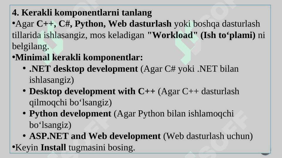 Visual Studioni o’rnatish va Komponentalar bilan ishlash. 6