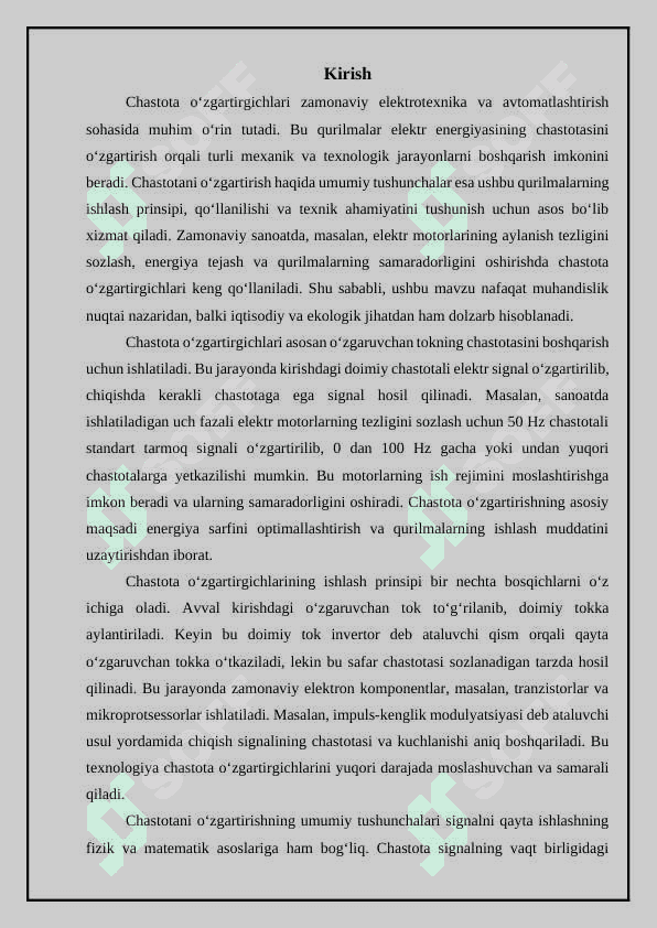Chastota o'zgartirgichlari. Chastotani o'zgartirish haqida umumiy tushunchalar 3