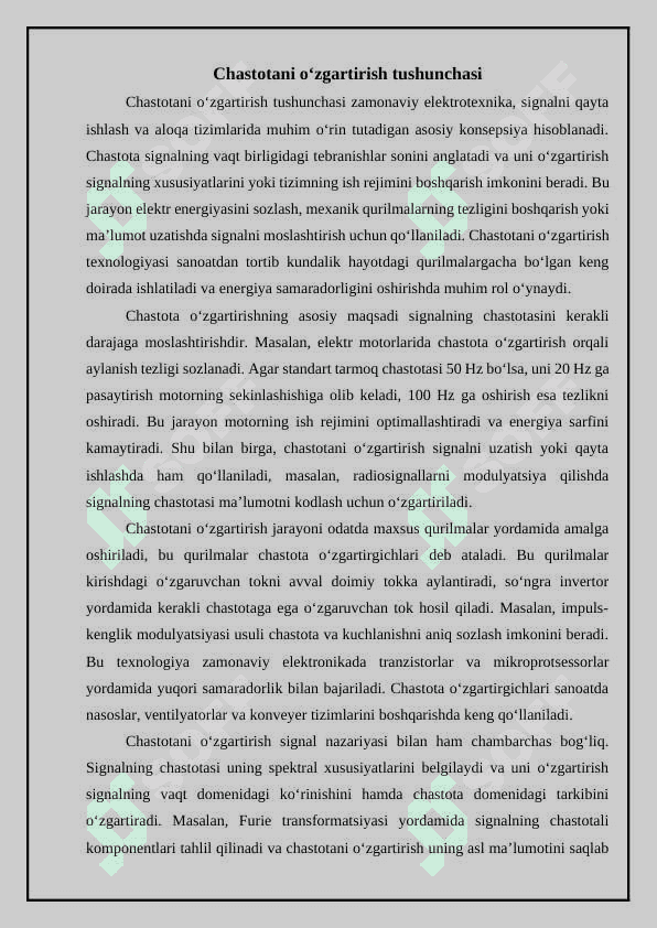 Chastota o'zgartirgichlari. Chastotani o'zgartirish haqida umumiy tushunchalar 5