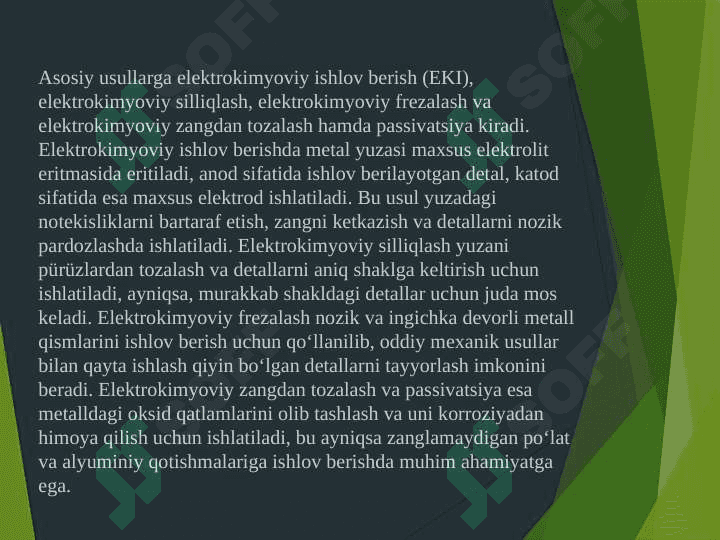 Metallarga elektr kimyoviy ishlov berishning mashinasozlikda qo'llanilishi 3