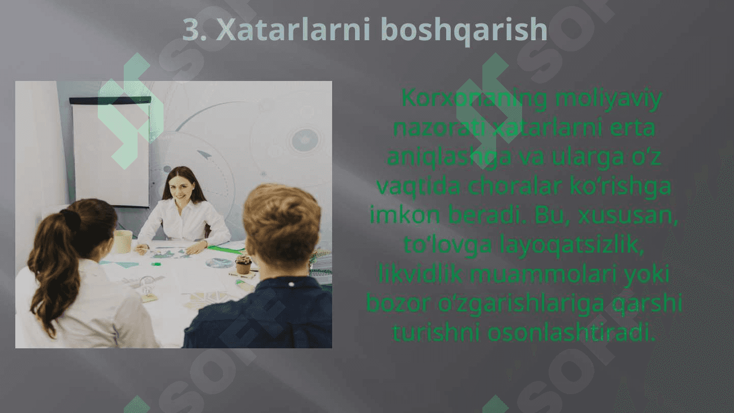 Korxonani boshqarish tizimida moliyaviy nazoratning oʻrni 6